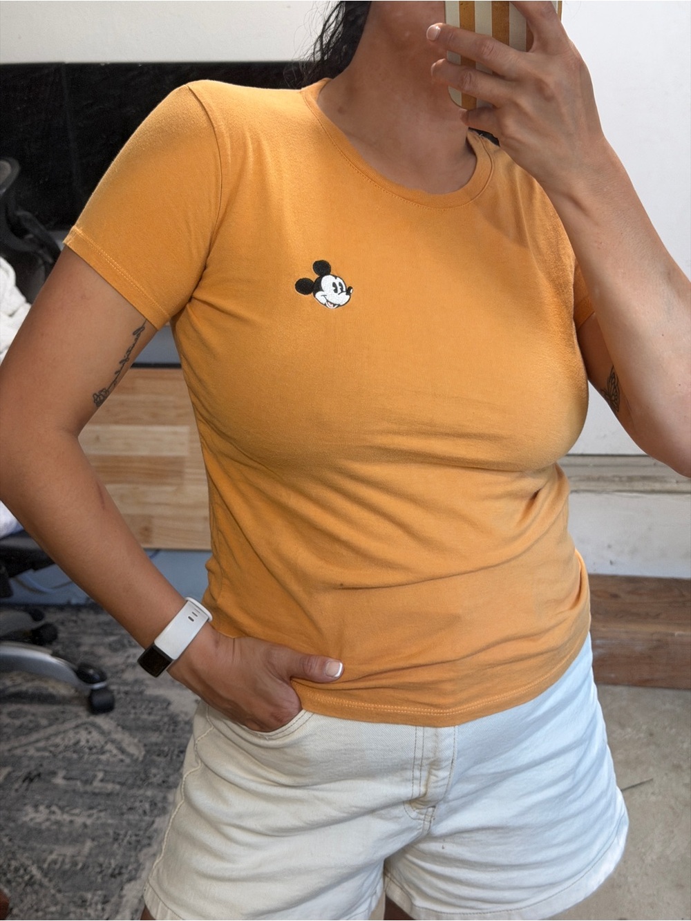 Disney Mustard Yellow Short Sleeve Tee with Small Mickey Patch